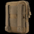 The Condor G.P. Pouch is a tan tactical pouch featuring MOLLE webbing and snap-button straps on the back, ideal for attaching to gear or backpacks.